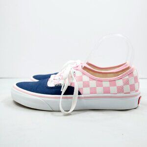 Vans Women's Pink and Blue Checkered Sneakers Old Skool Laceup